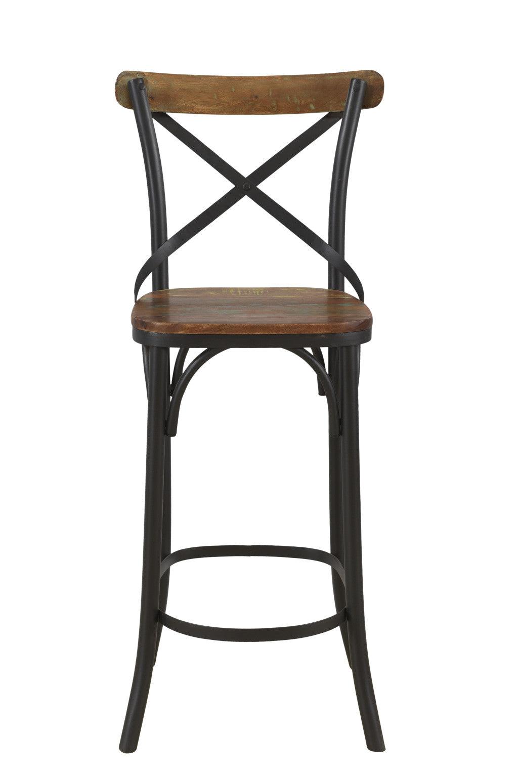 30" Brown And Black Metal Counter Height Bar Chair - FurniFindUSA