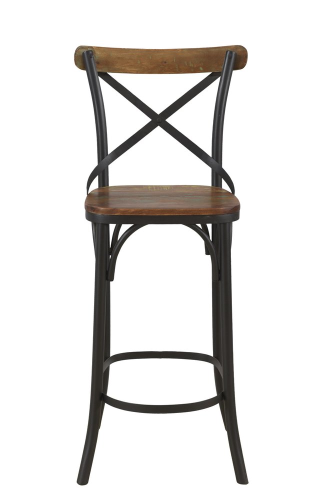 Set of Two 30" Brown And Black Solid Wood And Metal Counter Height Bar Chairs HomeRoots