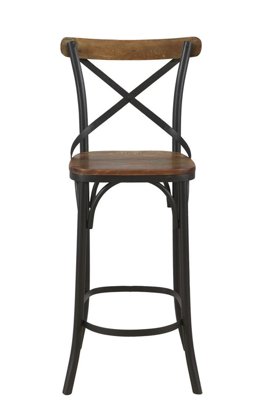 Set of Two 30" Brown And Black Solid Wood And Metal Counter Height Bar Chairs HomeRoots