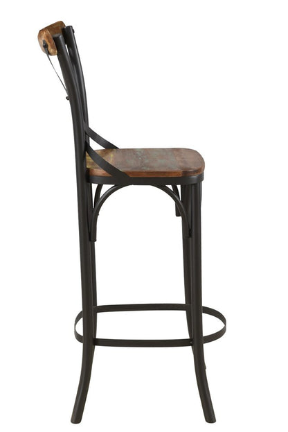 Set of Two 30" Brown And Black Solid Wood And Metal Counter Height Bar Chairs HomeRoots