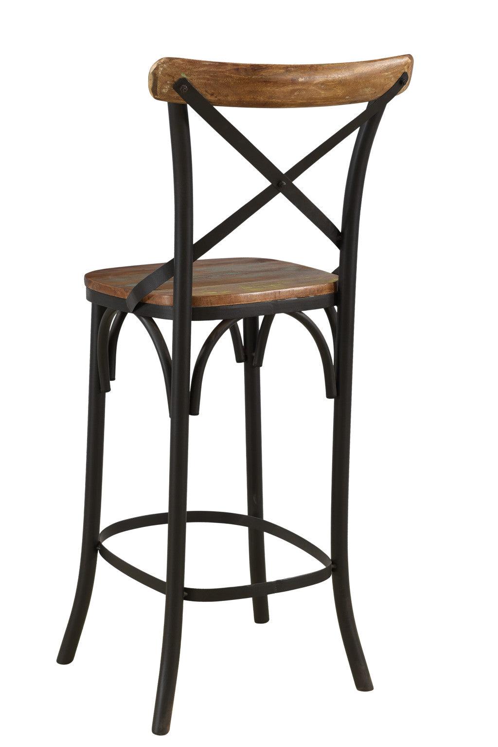 30" Brown And Black Metal Counter Height Bar Chair - FurniFindUSA