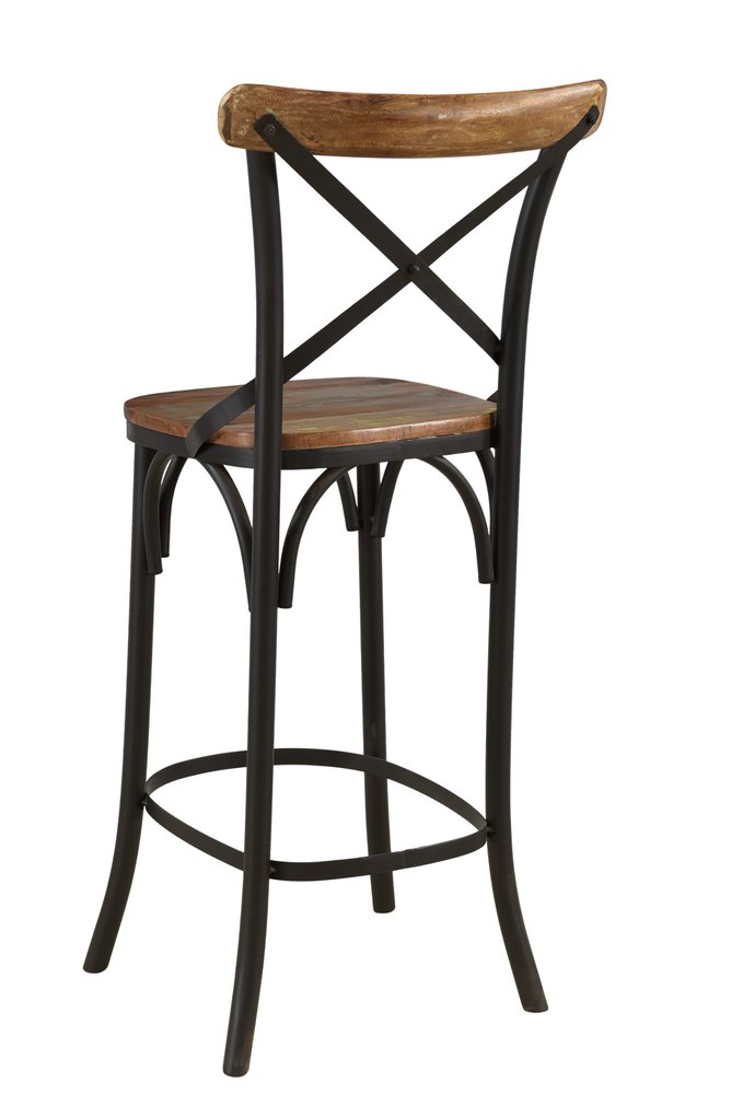 Set of Two 30" Brown And Black Solid Wood And Metal Counter Height Bar Chairs HomeRoots