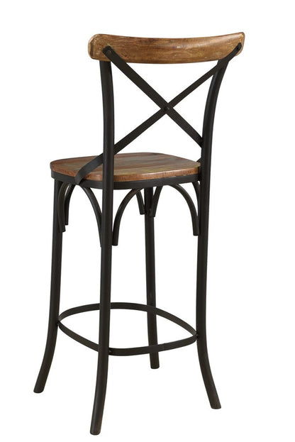 Set of Two 30" Brown And Black Solid Wood And Metal Counter Height Bar Chairs HomeRoots