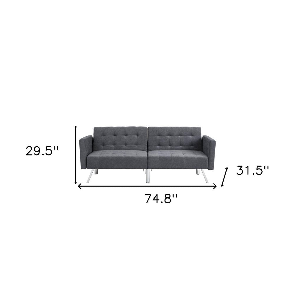 75" Dark Gray Linen Sleeper Sofa With Silver Legs HomeRoots