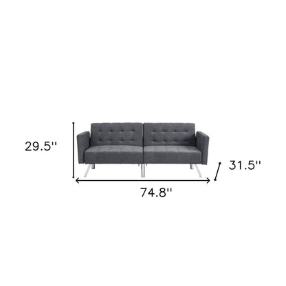 75" Dark Gray Linen Sleeper Sofa With Silver Legs HomeRoots
