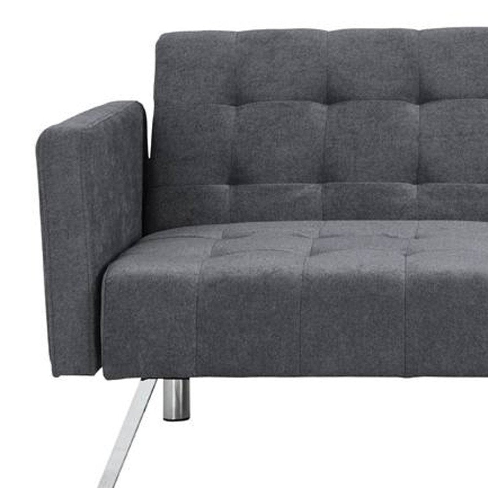 75" Dark Gray Linen Sleeper Sofa With Silver Legs HomeRoots