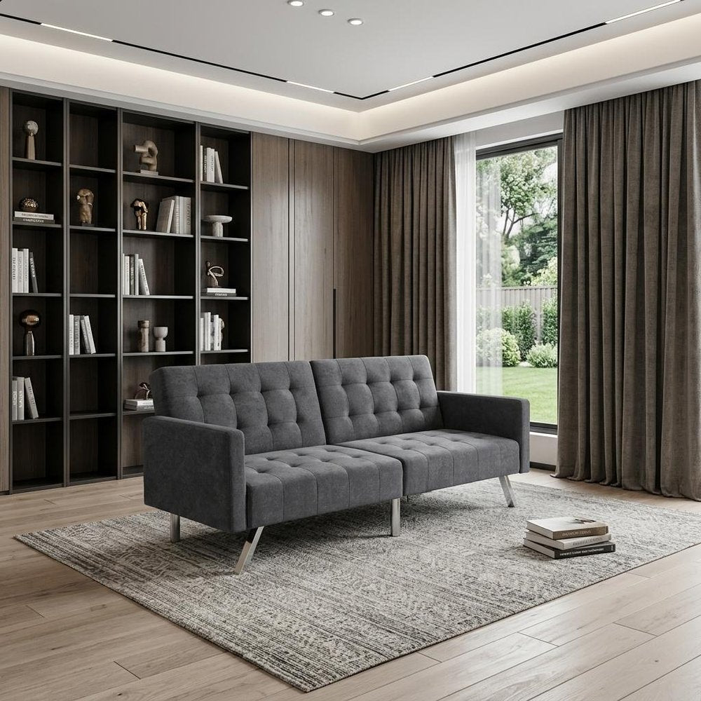 75" Dark Gray Linen Sleeper Sofa With Silver Legs HomeRoots