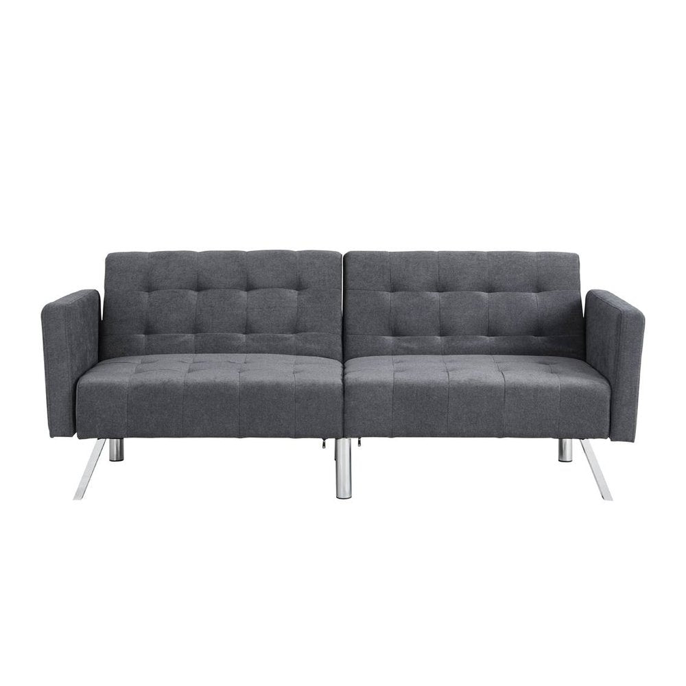 75" Dark Gray Linen Sleeper Sofa With Silver Legs HomeRoots