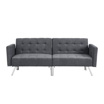 75" Dark Gray Linen Sleeper Sofa With Silver Legs HomeRoots