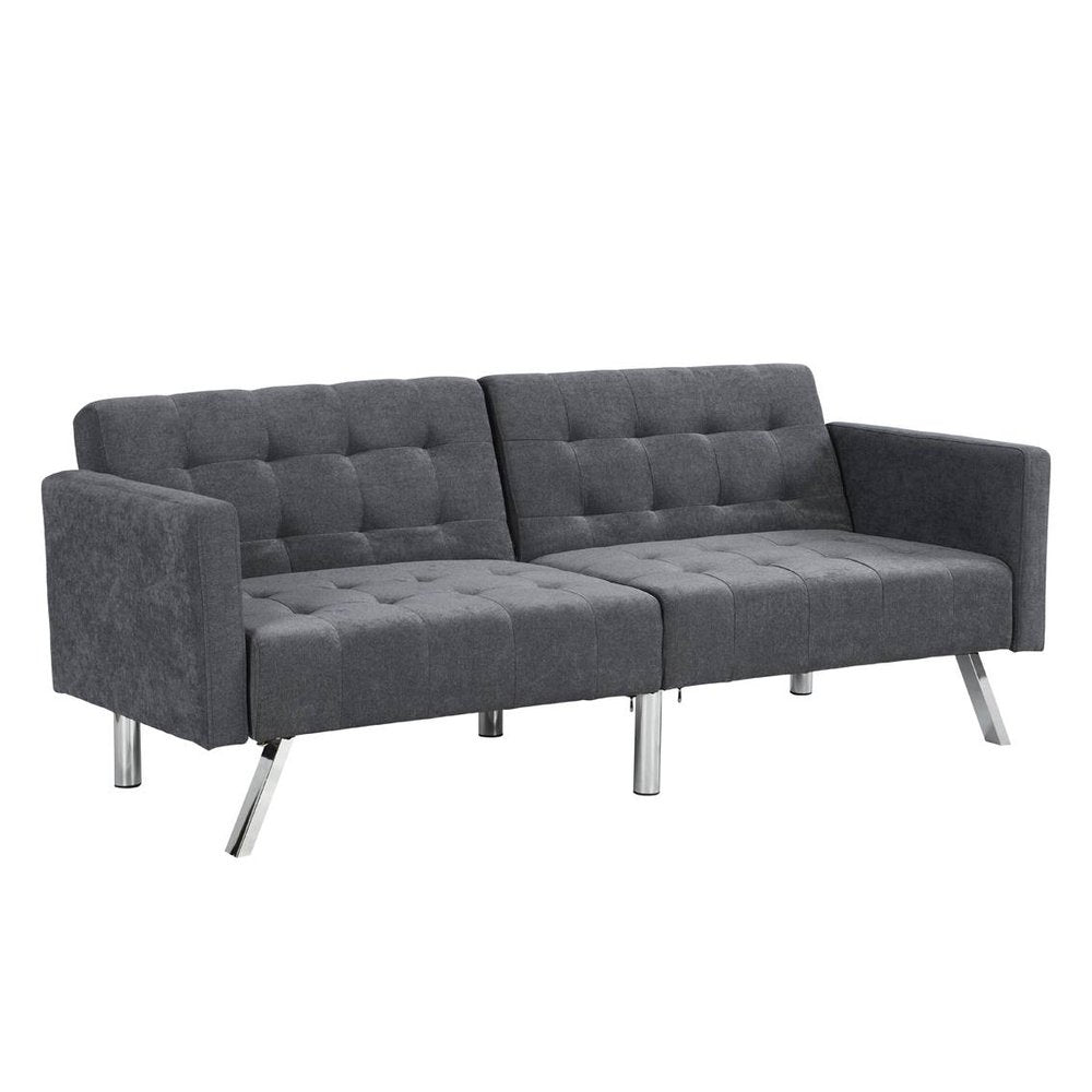 75" Dark Gray Linen Sleeper Sofa With Silver Legs HomeRoots