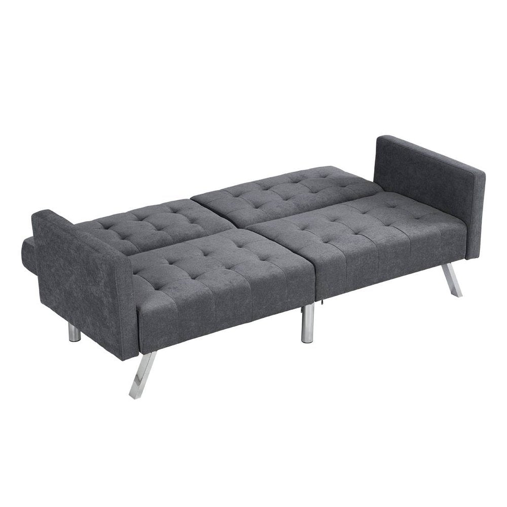 75" Dark Gray Linen Sleeper Sofa With Silver Legs HomeRoots