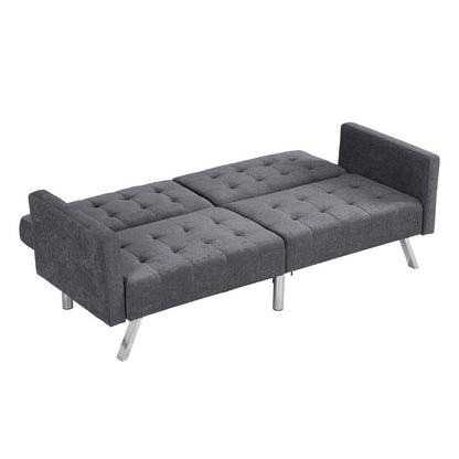 75" Dark Gray Linen Sleeper Sofa With Silver Legs HomeRoots