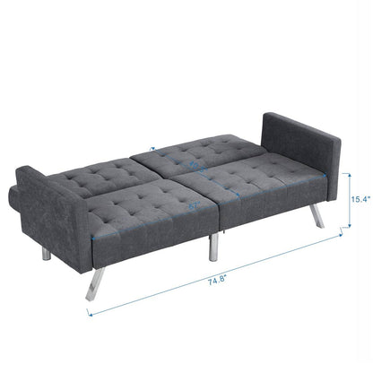 75" Dark Gray Linen Sleeper Sofa With Silver Legs