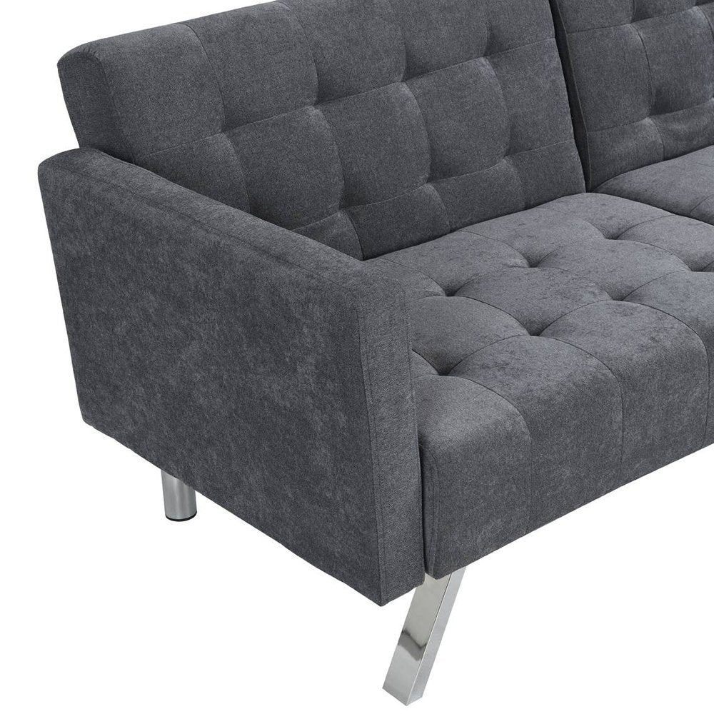75" Dark Gray Linen Sleeper Sofa With Silver Legs HomeRoots