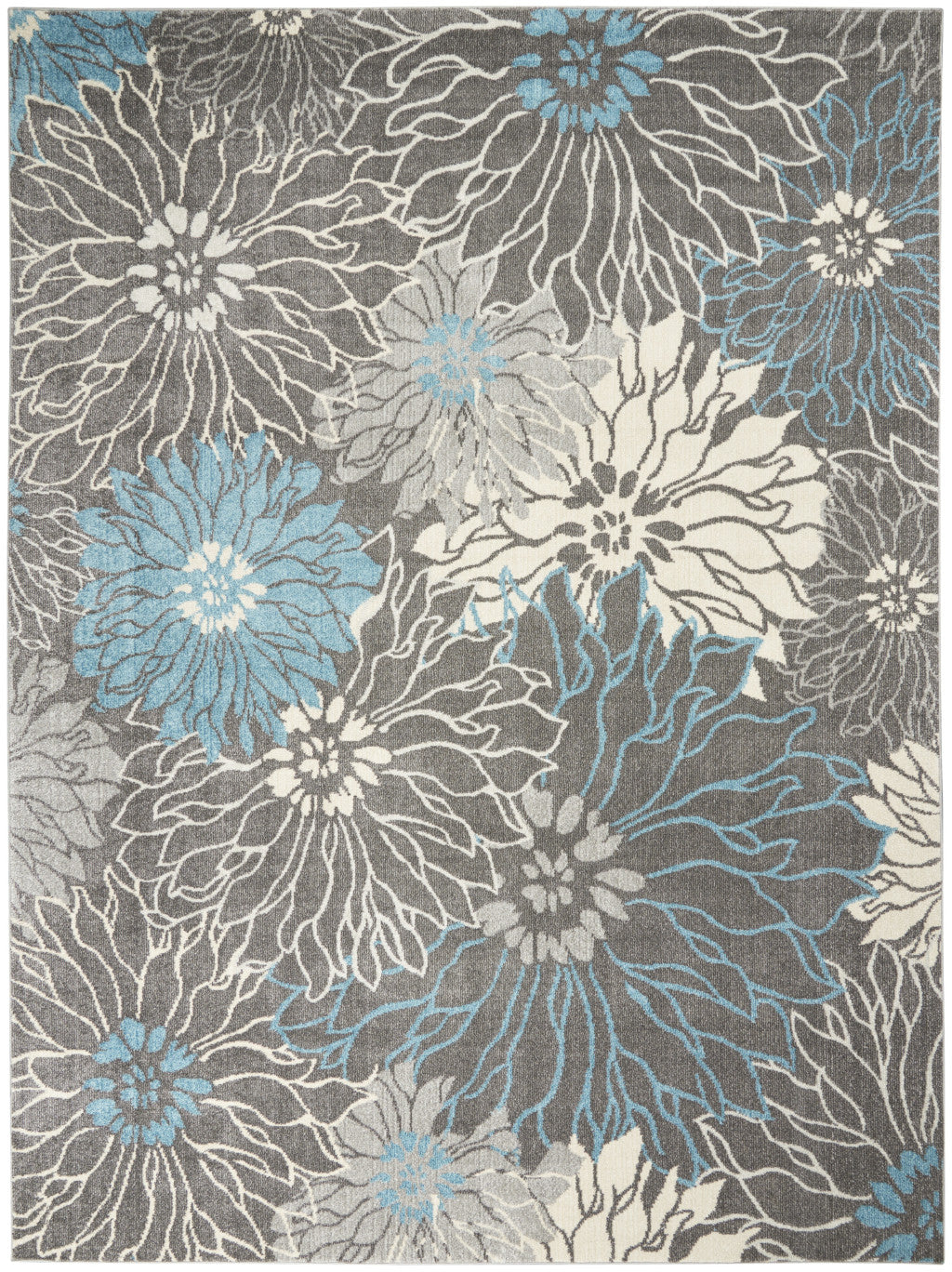 9' X 12' Charcoal Floral Power Loom Area Rug - 108.0" (H) x 144.0" (W) x 0.5" (D)