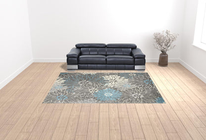 9' X 12' Charcoal Floral Power Loom Area Rug - 108.0" (H) x 144.0" (W) x 0.5" (D)