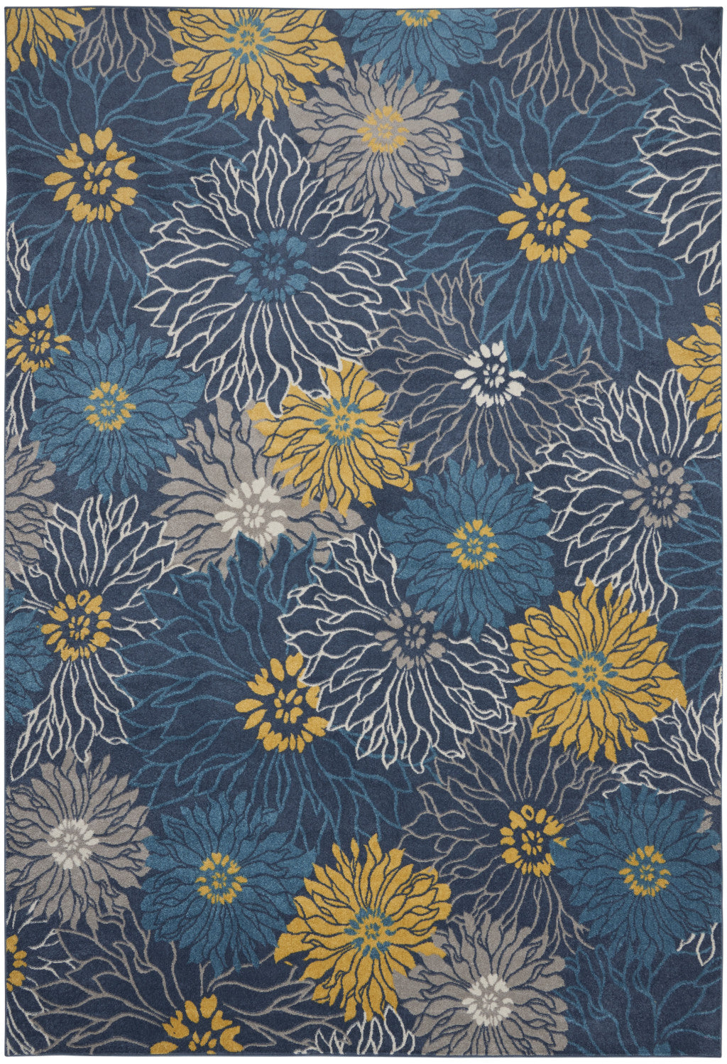 9' X 12' Navy Blue Floral Power Loom Area Rug - 108.0" (H) x 144.0" (W) x 0.5" (D)