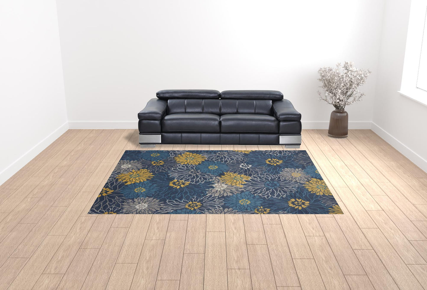 9' X 12' Navy Blue Floral Power Loom Area Rug - 108.0" (H) x 144.0" (W) x 0.5" (D)