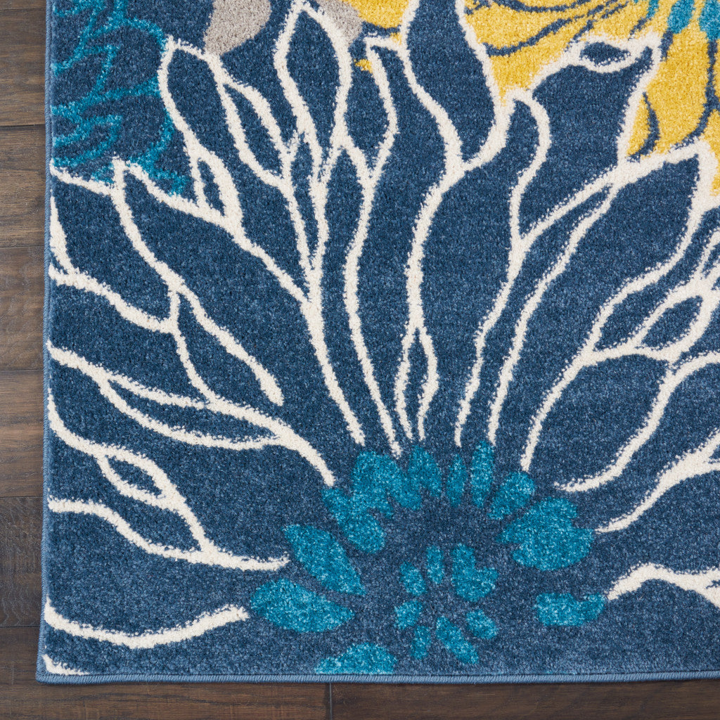 9' X 12' Navy Blue Floral Power Loom Area Rug - 108.0" (H) x 144.0" (W) x 0.5" (D)