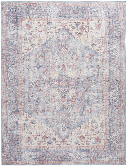 9' X 12' Blue Floral Power Loom Distressed Area Rug - 110.0" (H) x 144.0" (W) x 0.28" (D)