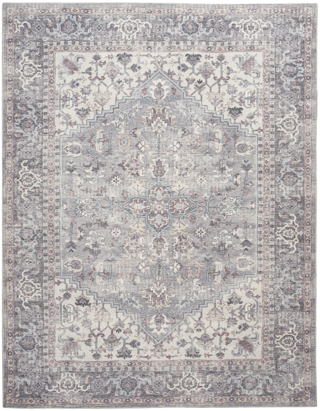 9' X 12' Gray Floral Power Loom Distressed Area Rug - 110.0" (H) x 144.0" (W) x 0.28" (D)