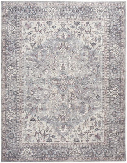 9' X 12' Gray Floral Power Loom Distressed Area Rug - 110.0" (H) x 144.0" (W) x 0.28" (D)