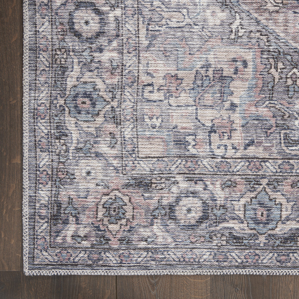 9' X 12' Gray Floral Power Loom Distressed Washable Area Rug - 110.0" (H) x 144.0" (W) x 0.28" (D)