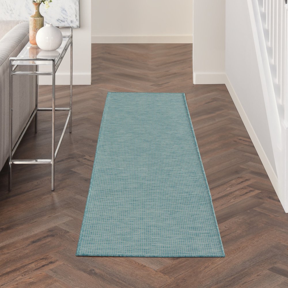 8' Aqua Power Loom Runner Rug HomeRoots
