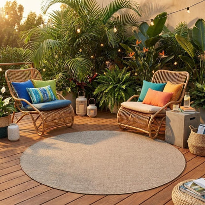 8' Beige Round Indoor Outdoor Area Rug HomeRoots