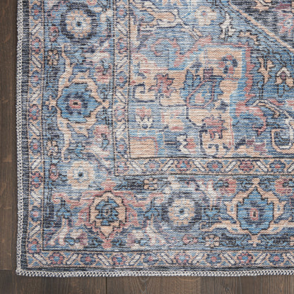 10' Blue Floral Power Loom Distressed Washable Runner Rug - 32.0" (L) x 120.0" (W) x 0.8" (H)