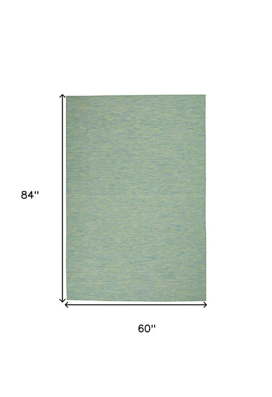 5' X 7' Blue and Green Indoor Outdoor Area Rug
