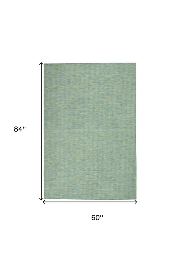 5' X 7' Blue and Green Indoor Outdoor Area Rug — view 1