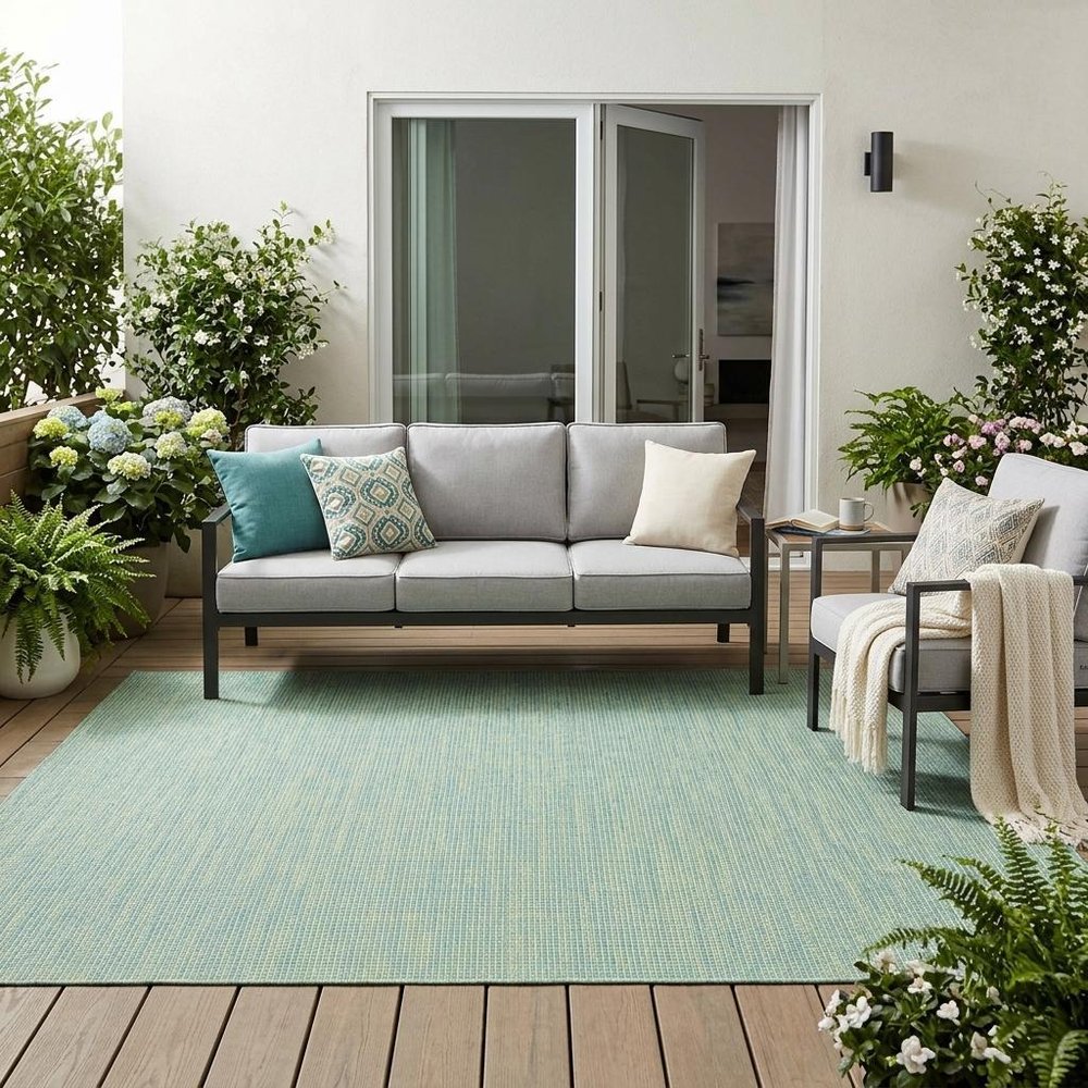 5' X 7' Blue and Green Indoor Outdoor Area Rug — view 12