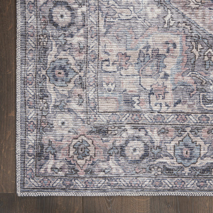 10' Gray Floral Power Loom Distressed Washable Runner Rug - 0.28" (L) x 120.0" (W) x 26.0" (H)