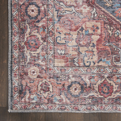 10' Red Floral Power Loom Distressed Washable Runner Rug - 120.0" (L) x 168.0" (W) x 0.32" (H)