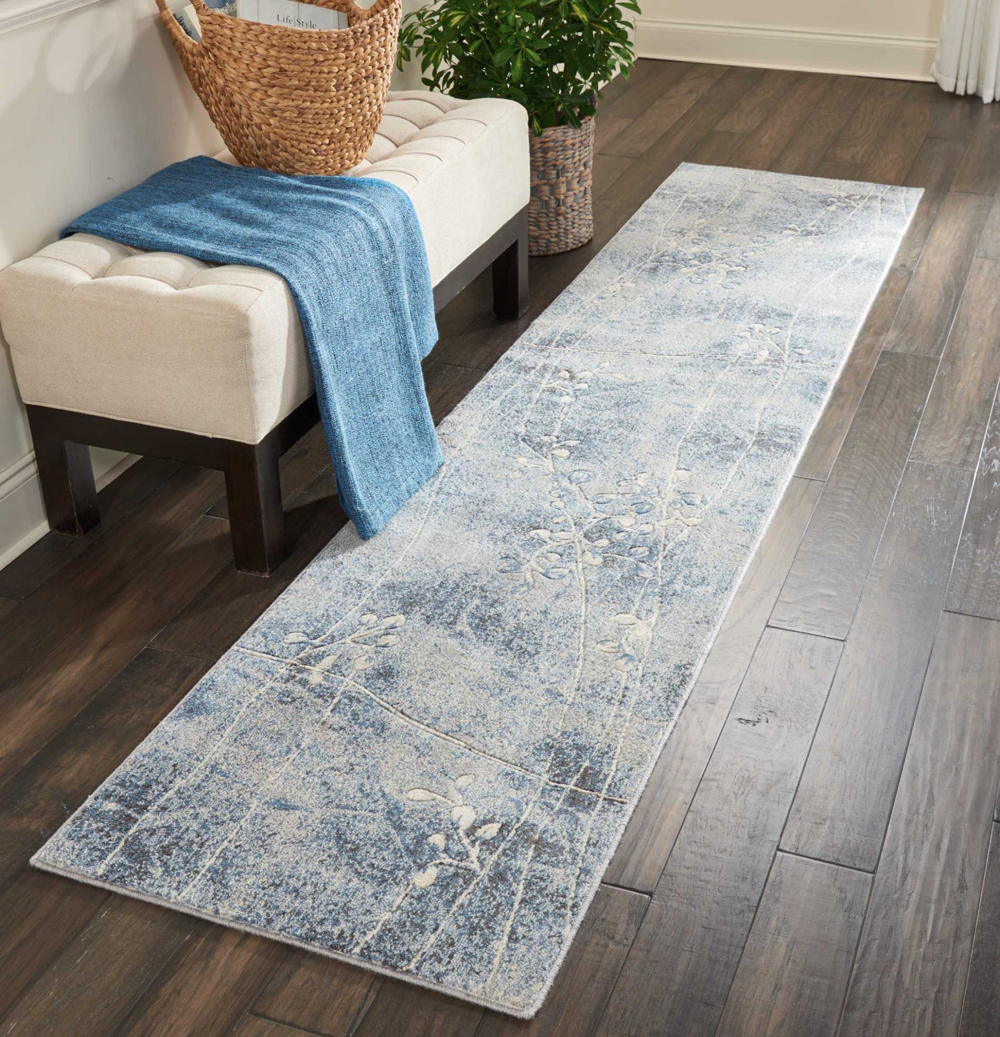 10' Blue Floral Power Loom Runner Rug - 50" H x 27" W x 120" D