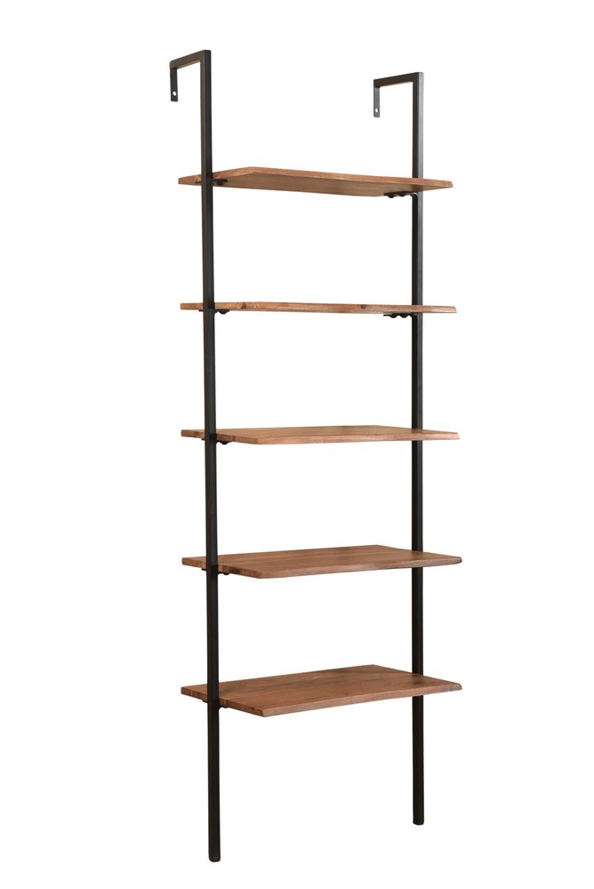 72" Brown Metal and Solid Wood Five Tier Ladder Bookcase HomeRoots