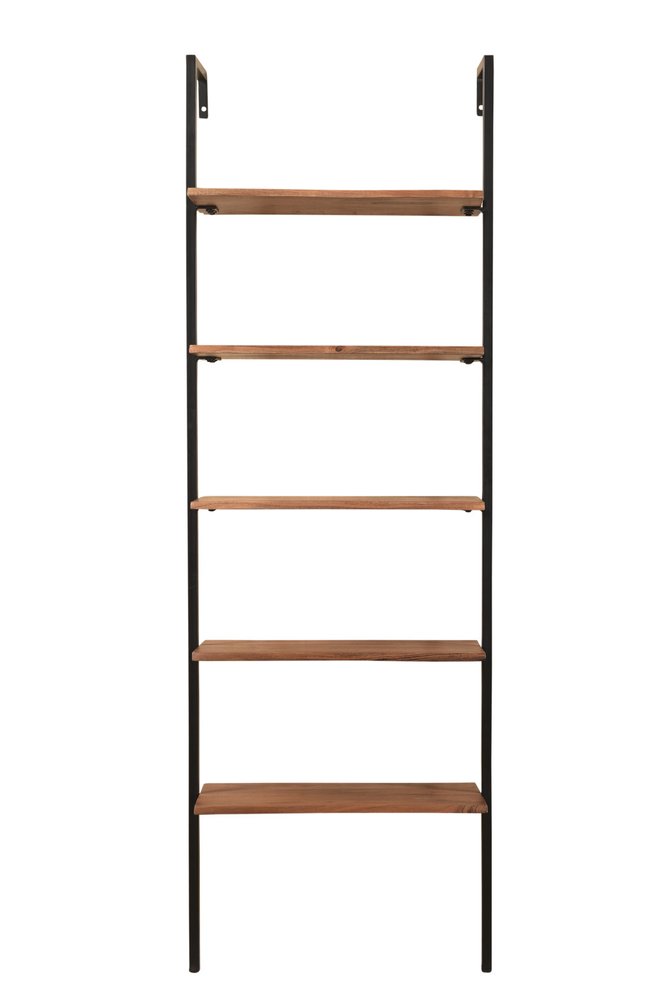 72" Brown Metal and Solid Wood Five Tier Ladder Bookcase HomeRoots