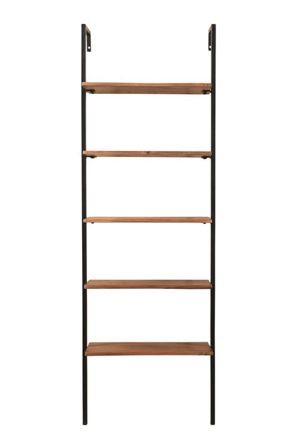 72" Brown Metal and Solid Wood Five Tier Ladder Bookcase HomeRoots