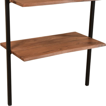 72" Brown Metal and Solid Wood Five Tier Ladder Bookcase HomeRoots