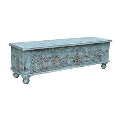 54" Aqua Carved And Distressed Solid Wood Lift Top Coffee Table HomeRoots