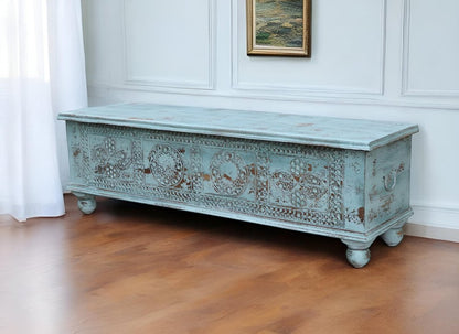 54" Aqua Carved And Distressed Solid Wood Lift Top Coffee Table HomeRoots