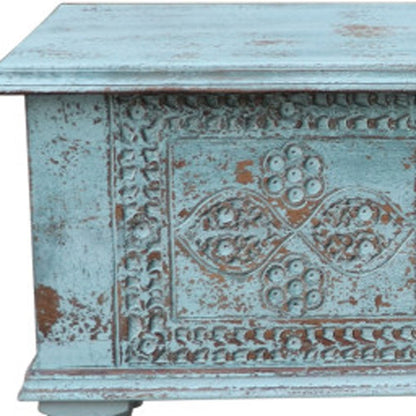 54" Aqua Carved And Distressed Solid Wood Lift Top Coffee Table HomeRoots