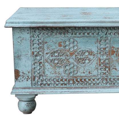 54" Aqua Carved And Distressed Solid Wood Lift Top Coffee Table HomeRoots
