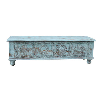 54" Aqua Carved And Distressed Solid Wood Lift Top Coffee Table HomeRoots