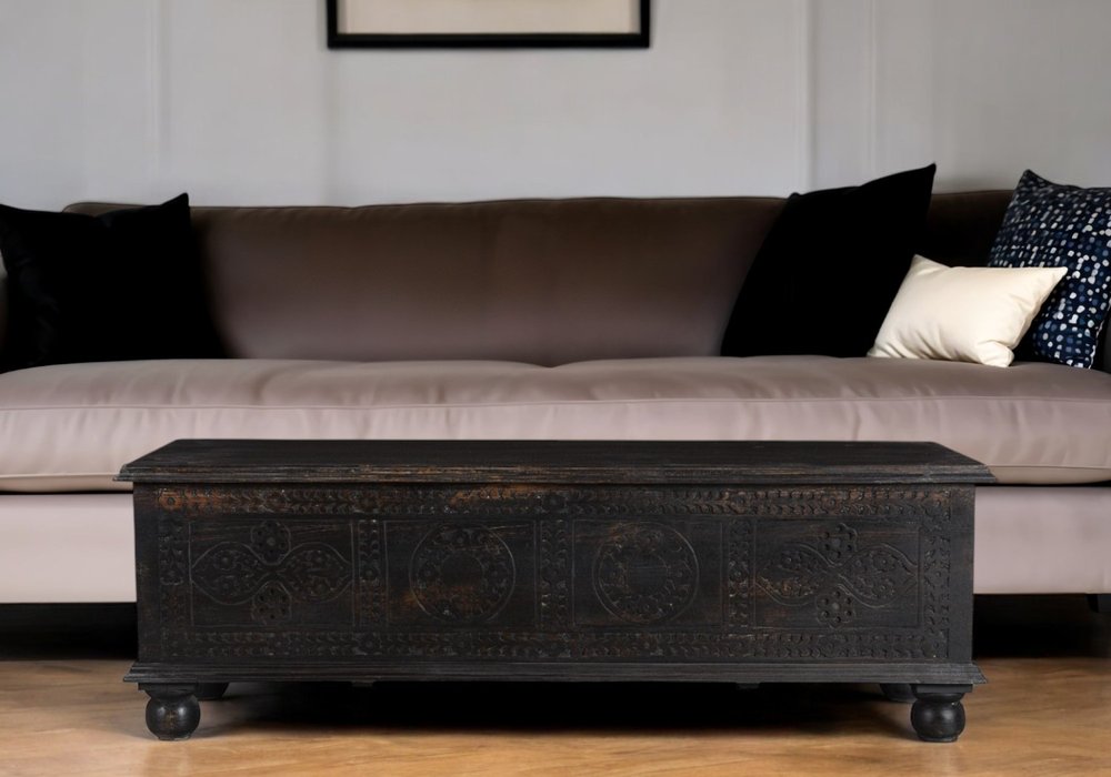 54" Black Solid Wood Distressed Lift Top Solid Coffee Table HomeRoots
