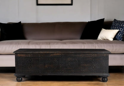 54" Black Solid Wood Distressed Lift Top Solid Coffee Table HomeRoots