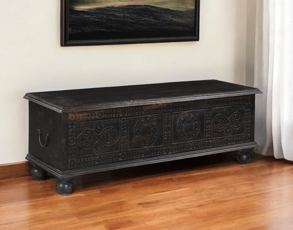 54" Black Solid Wood Distressed Lift Top Solid Coffee Table HomeRoots