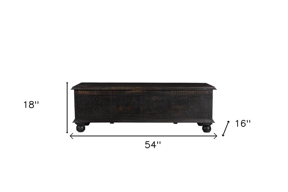 54" Black Solid Wood Distressed Lift Top Solid Coffee Table HomeRoots
