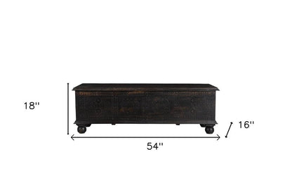 54" Black Solid Wood Distressed Lift Top Solid Coffee Table HomeRoots